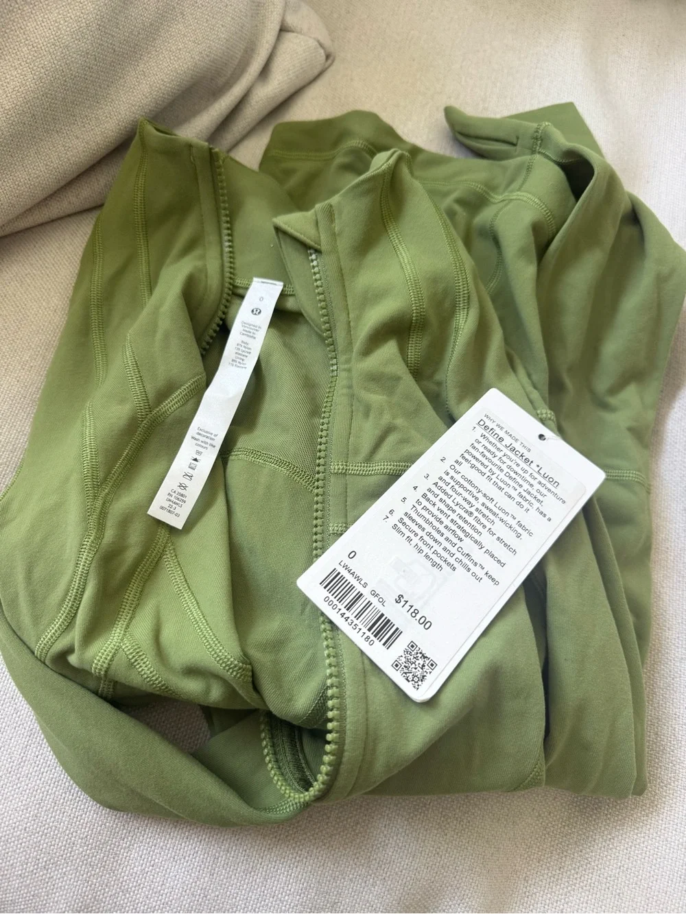 lululemon athletica Olive Green Zip-Up Jacket